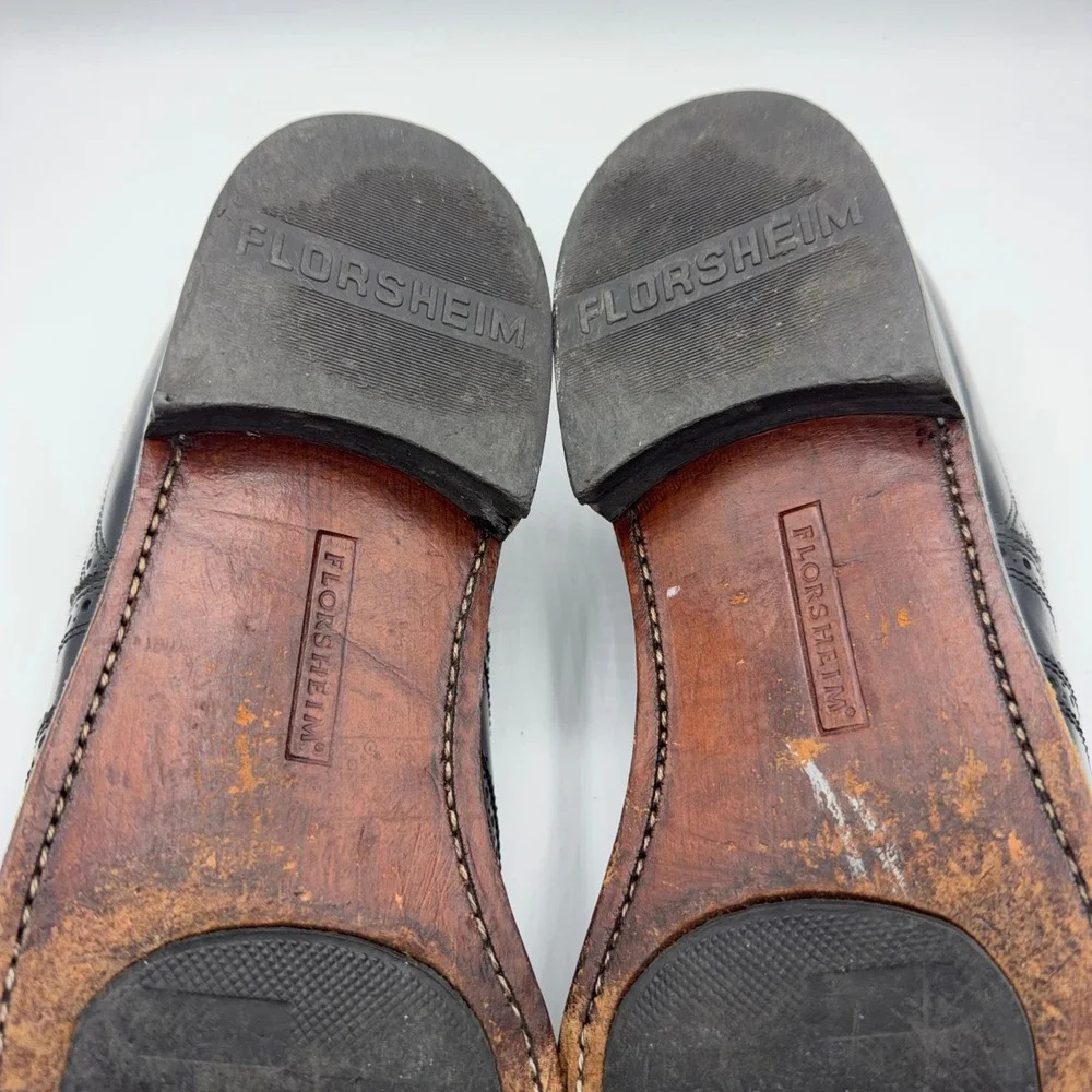 Florsheim Shoes Mens 13 D Imperial Black Leather Wingtip Full Brogue Oxford
